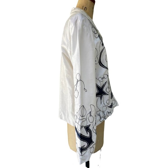 White Nautical Anchor Embroidered Button Front Long Sleeve Shirt SIZE XL - Picture 3 of 7